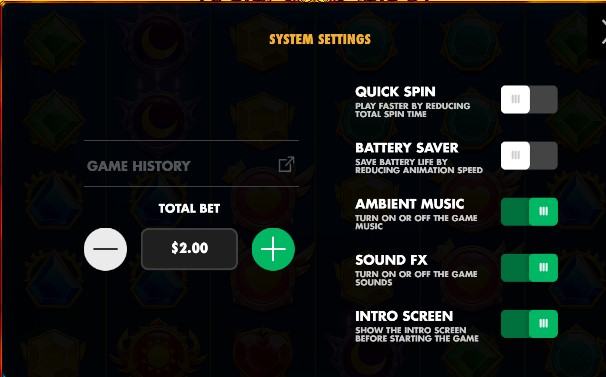 Starlight Princess System Settings